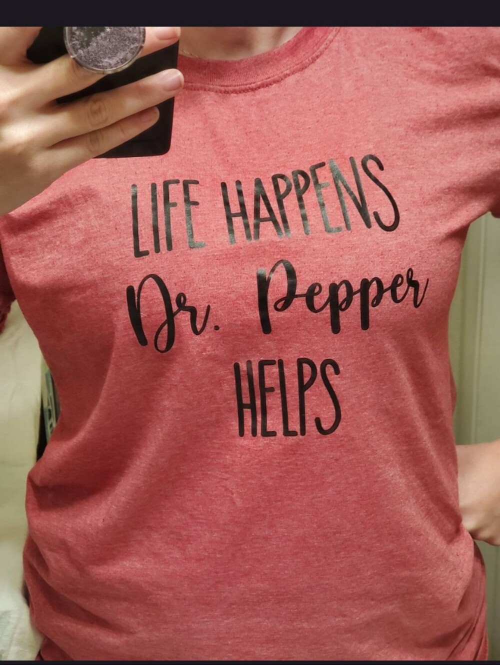 Gildan Red Heather "Life Happens Dr. Pepper Helps" Short Sleeve Tee